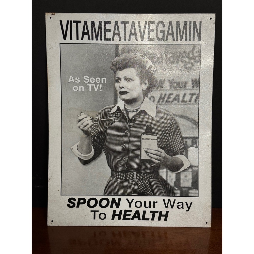 I Love Lucy Vitameatavegamin Tin Sign Lucille Ball Vintage Style Metal Wall Art